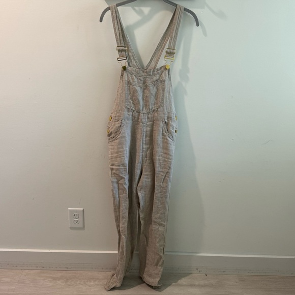 We Wore What Basic Linen Overalls in Natural Oatmeal Size Small - Picture 5 of 12